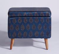 Leaf-Patterned Ajrakh Rectangular Storage Ottoman,Stools-Poufs