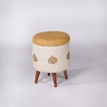 Assam Eri Silk-Cotton Circular Storage Ottoman,Stools-Poufs